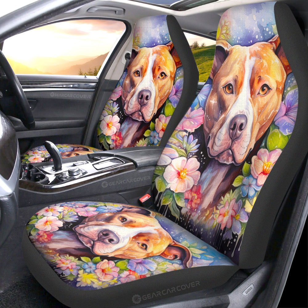 Dog Pitbull Floral Car Seat Covers Custom Car Accessories - Gearcarcover - 1