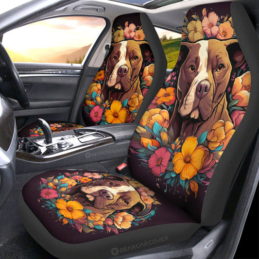 Dog Pitbull Floral Car Seat Covers Custom Car Accessories - Gearcarcover - 1