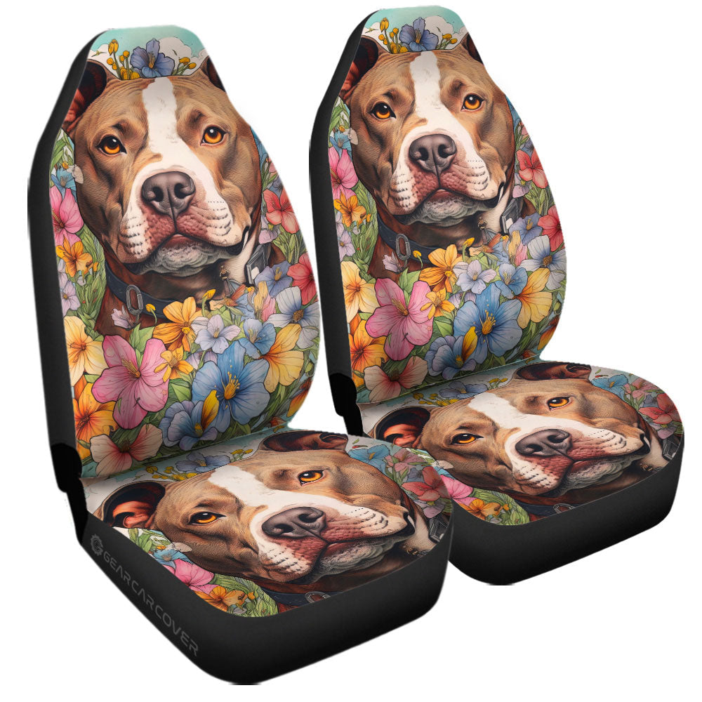 Dog Pitbull Floral Car Seat Covers Custom Car Accessories - Gearcarcover - 3