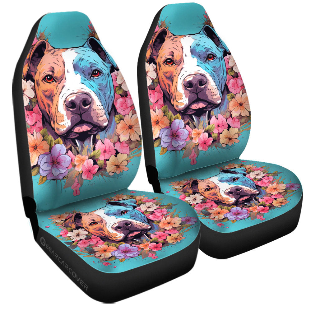 Dog Pitbull Floral Car Seat Covers Custom Car Accessories - Gearcarcover - 3