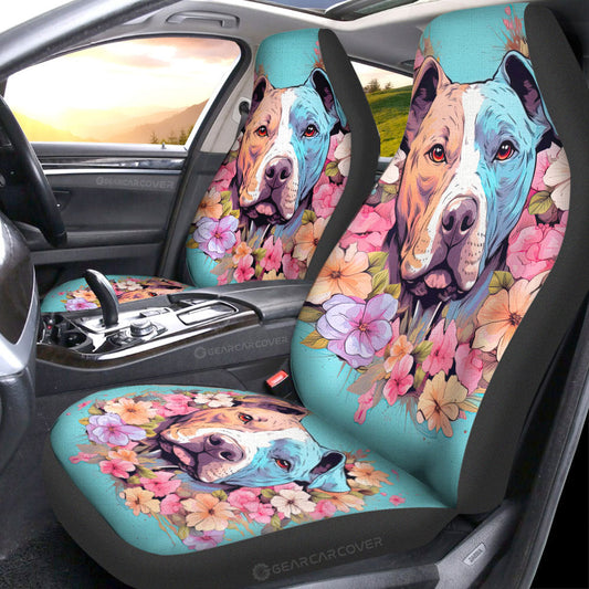 Dog Pitbull Floral Car Seat Covers Custom Car Accessories - Gearcarcover - 1