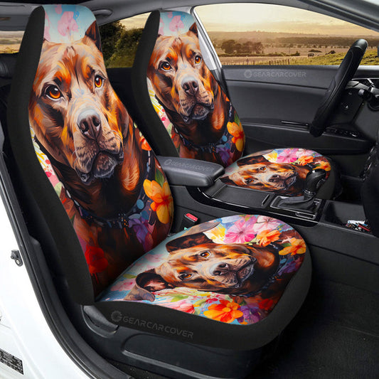 Dog Pitbull Floral Car Seat Covers Custom Car Accessories - Gearcarcover - 2