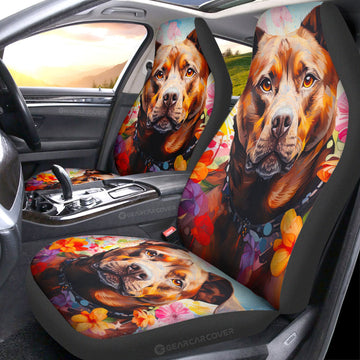 Dog Pitbull Floral Car Seat Covers Custom Car Accessories - Gearcarcover - 1