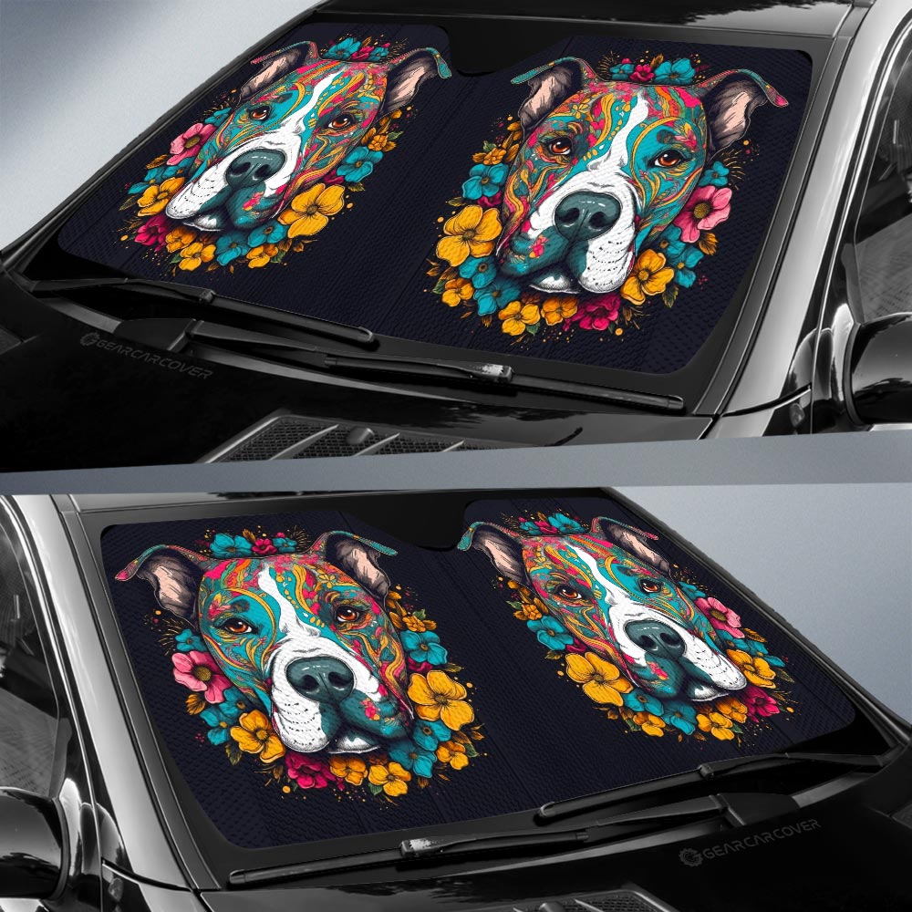 Dog Pitbull Floral Car Sunshade Custom Car Accessories - Gearcarcover - 2