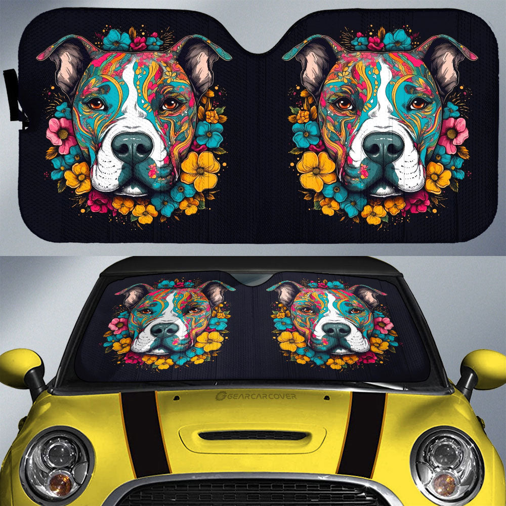 Dog Pitbull Floral Car Sunshade Custom Car Accessories - Gearcarcover - 1