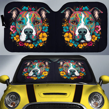 Dog Pitbull Floral Car Sunshade Custom Car Accessories - Gearcarcover - 1