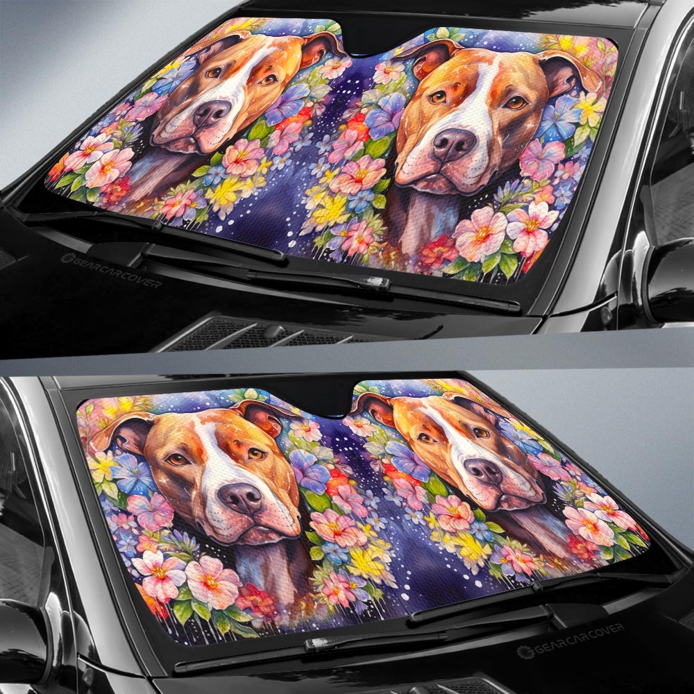 Dog Pitbull Floral Car Sunshade Custom Car Accessories - Gearcarcover - 2