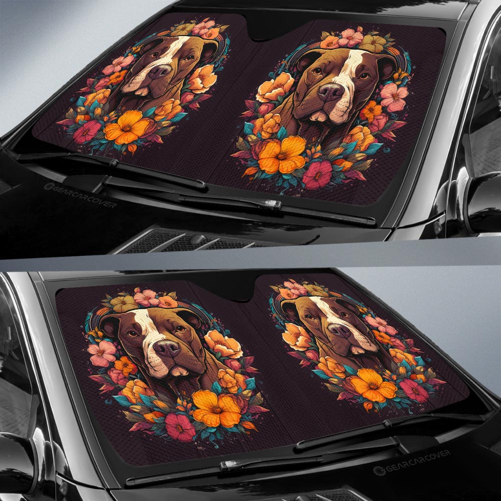 Dog Pitbull Floral Car Sunshade Custom Car Accessories - Gearcarcover - 2