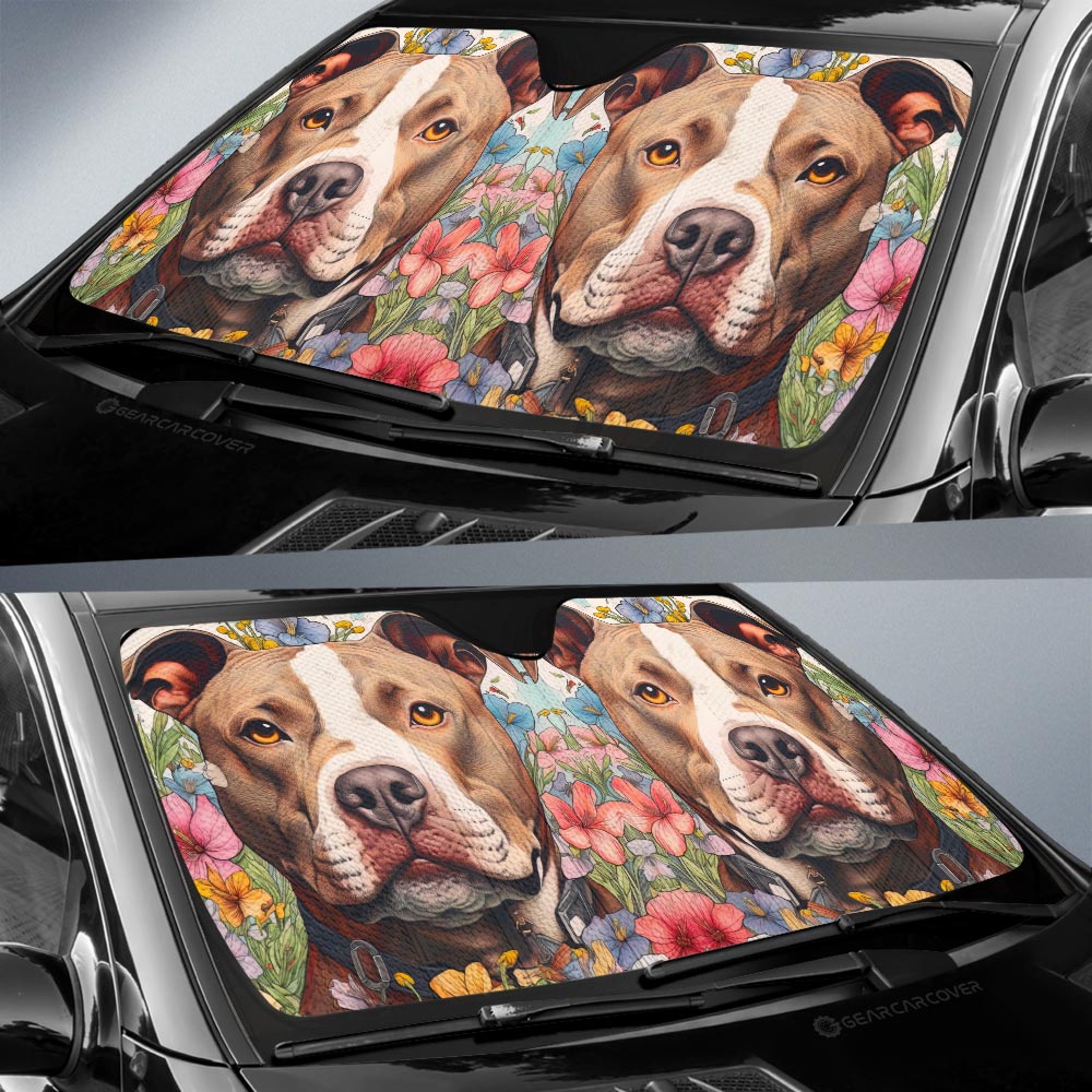 Dog Pitbull Floral Car Sunshade Custom Car Accessories - Gearcarcover - 2