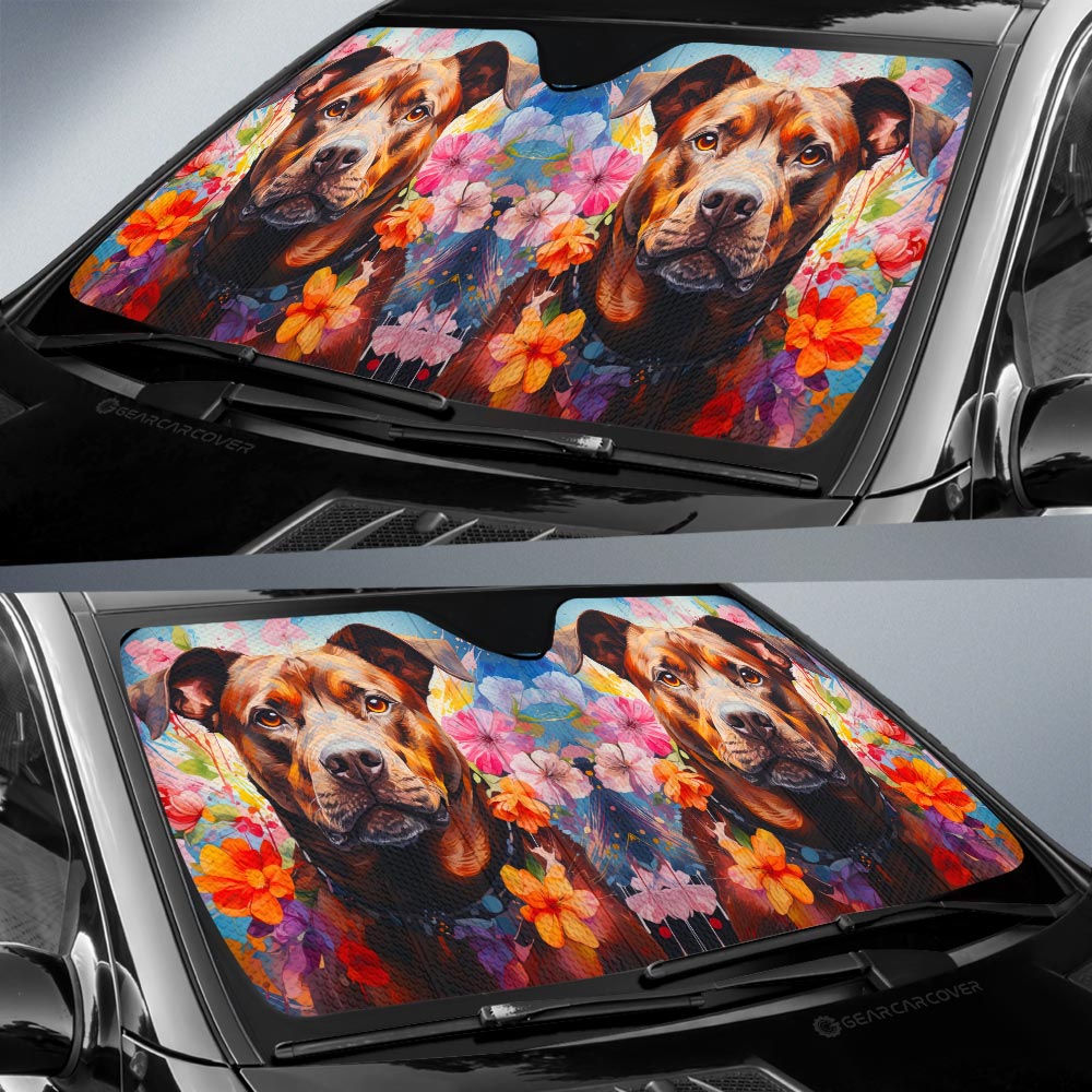 Dog Pitbull Floral Car Sunshade Custom Car Accessories - Gearcarcover - 2