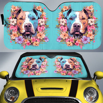 Dog Pitbull Floral Car Sunshade Custom Car Accessories - Gearcarcover - 1