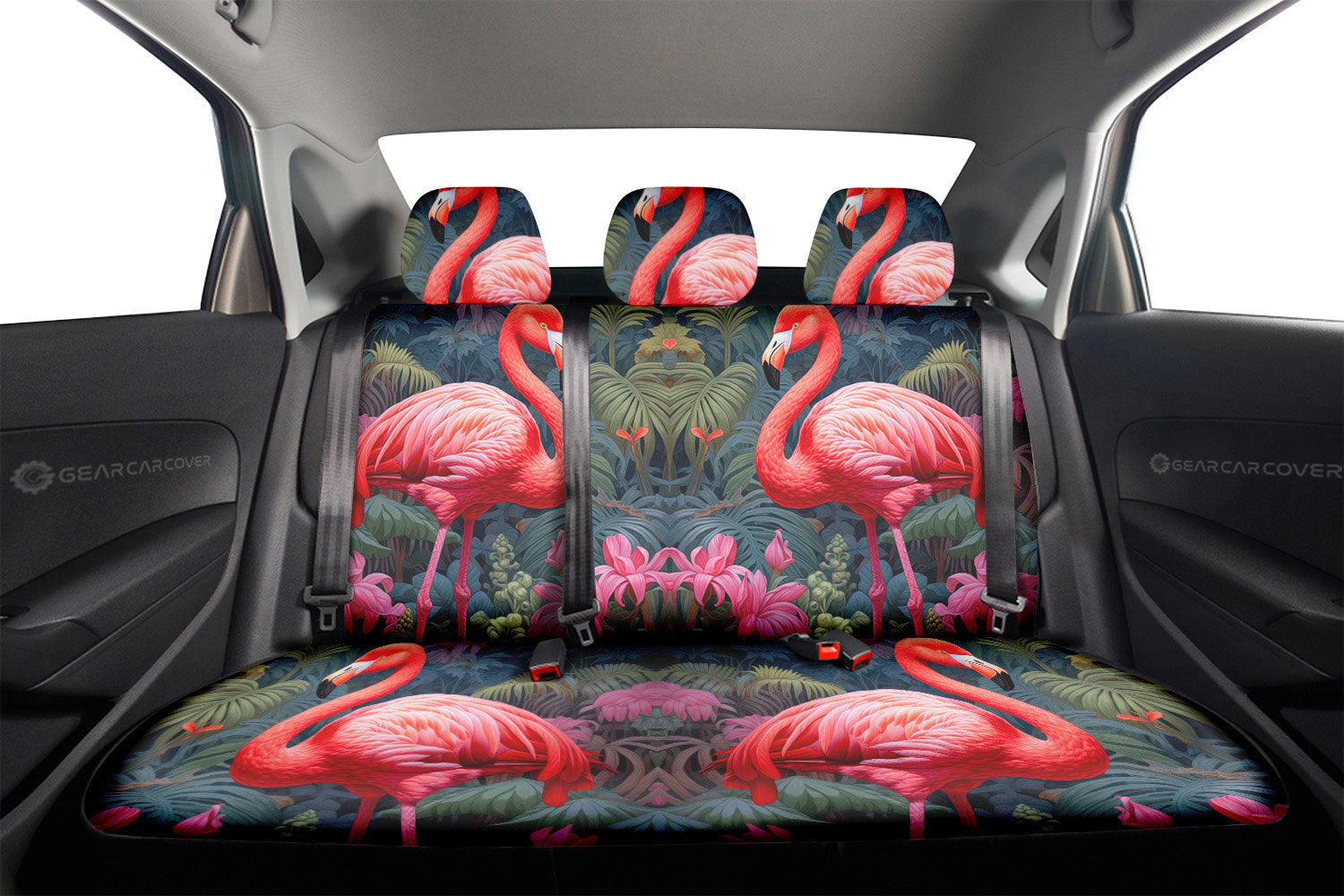 Flamingo Mixed Floral Car Back Seat Cover Custom Car Accessories - Gearcarcover - 2