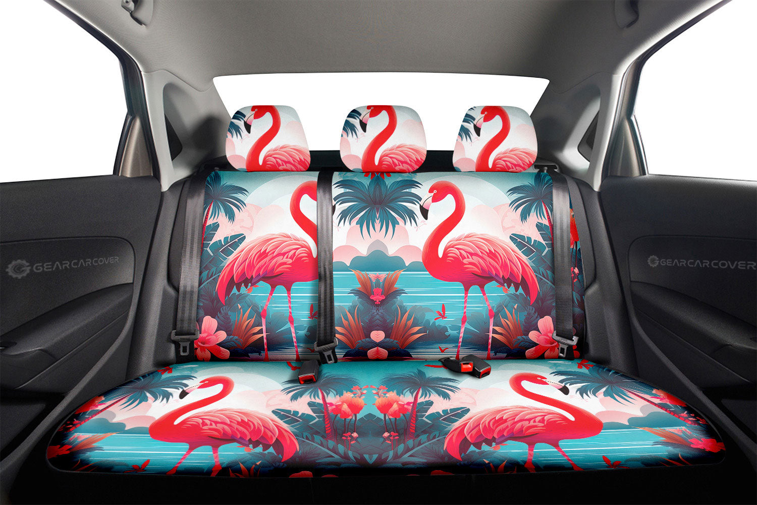 Flamingo Mixed Floral Car Back Seat Cover Custom Car Accessories - Gearcarcover - 2