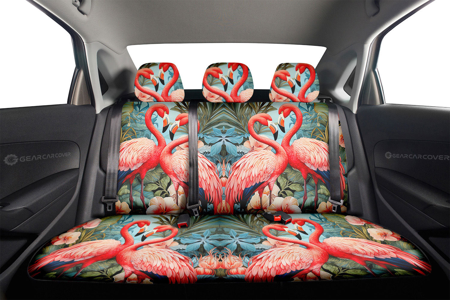 Flamingo Mixed Floral Car Back Seat Cover Custom Car Accessories - Gearcarcover - 2