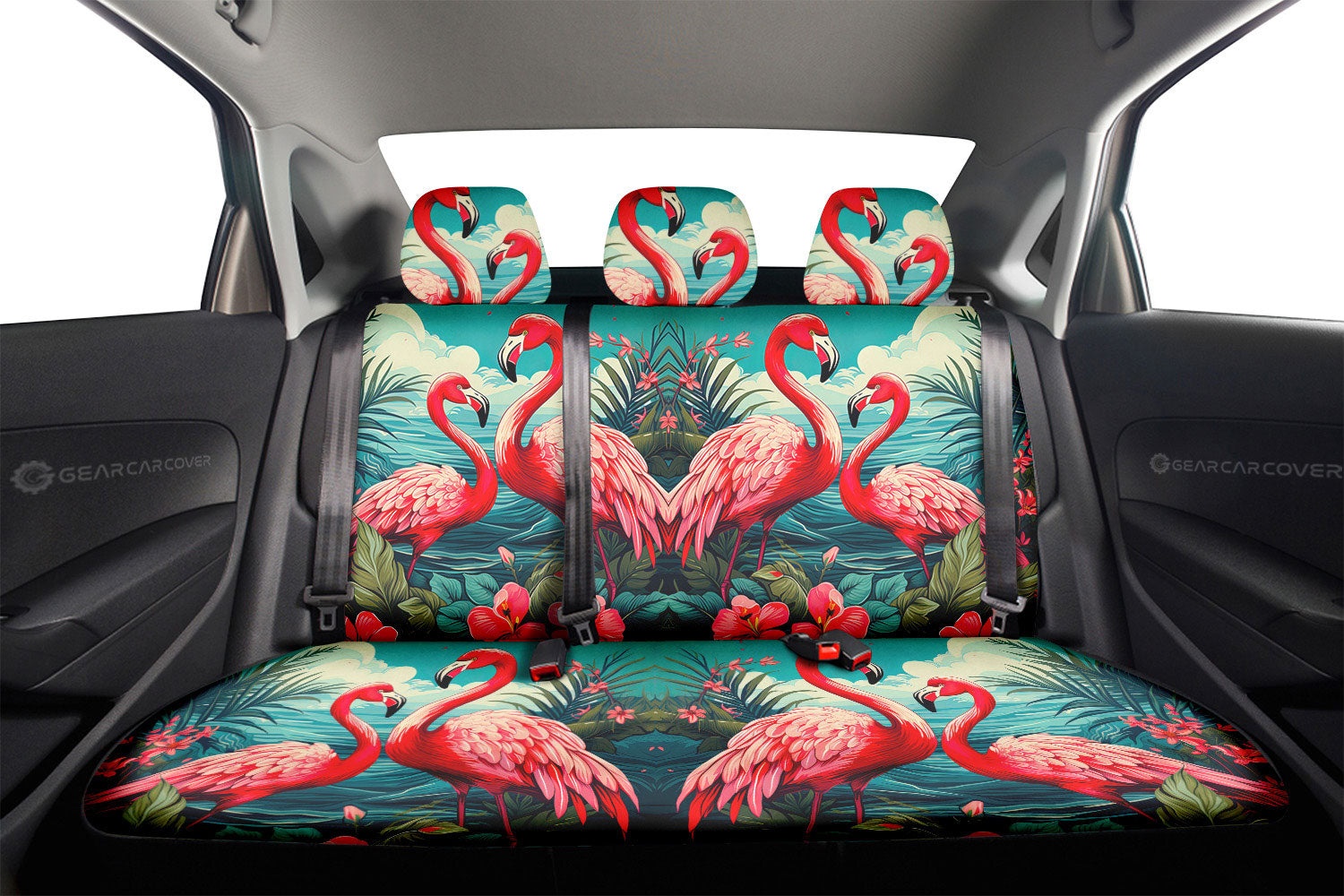 Flamingo Mixed Floral Car Back Seat Cover Custom Car Accessories - Gearcarcover - 2