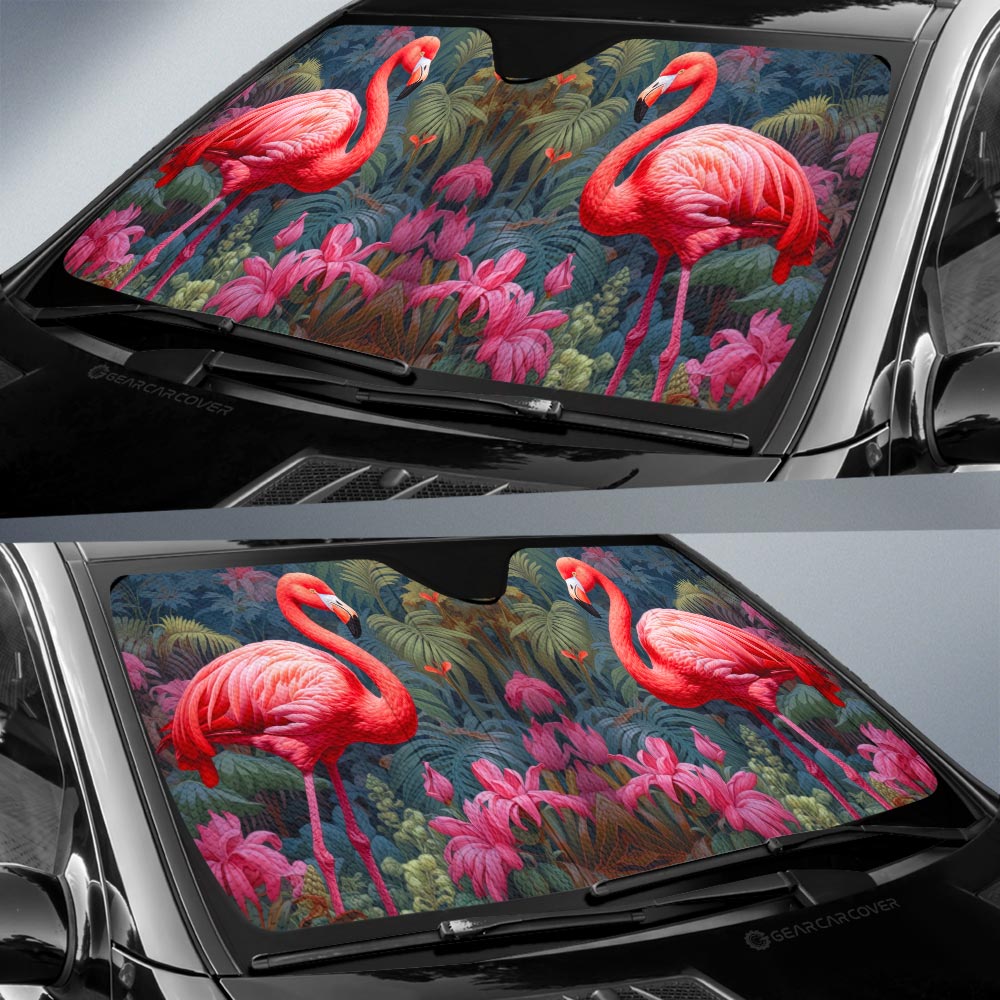 Flamingo Mixed Floral Car Sunshade Custom Car Accessories - Gearcarcover - 2