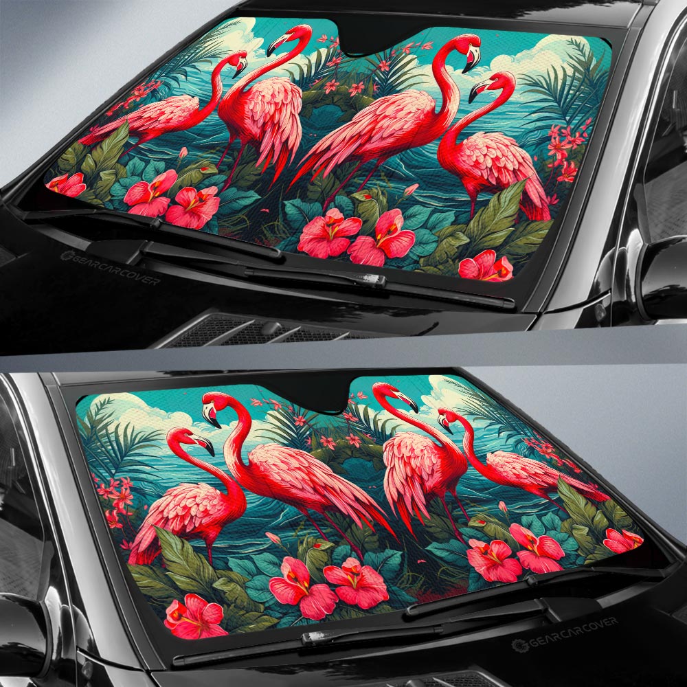 Flamingo Mixed Floral Car Sunshade Custom Car Accessories - Gearcarcover - 2