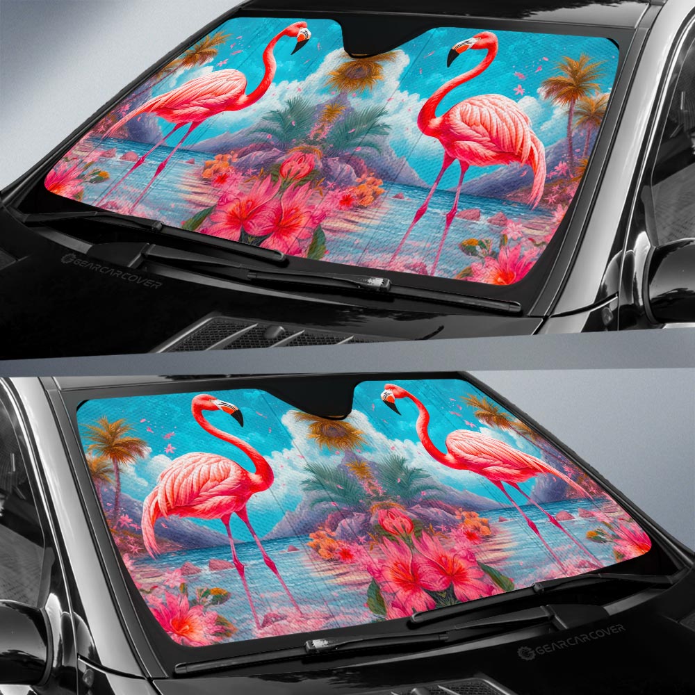 Flamingo Mixed Floral Car Sunshade Custom Car Accessories - Gearcarcover - 2