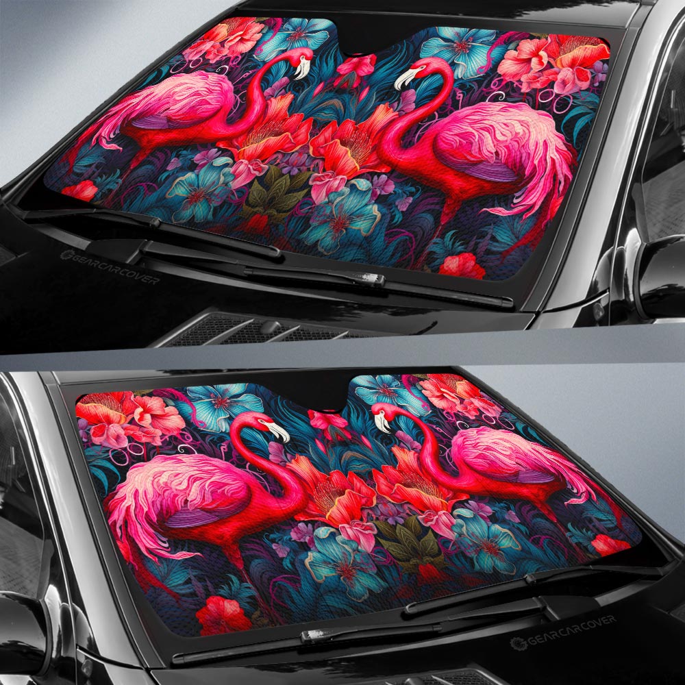 Flamingo Mixed Floral Car Sunshade Custom Car Accessories - Gearcarcover - 2