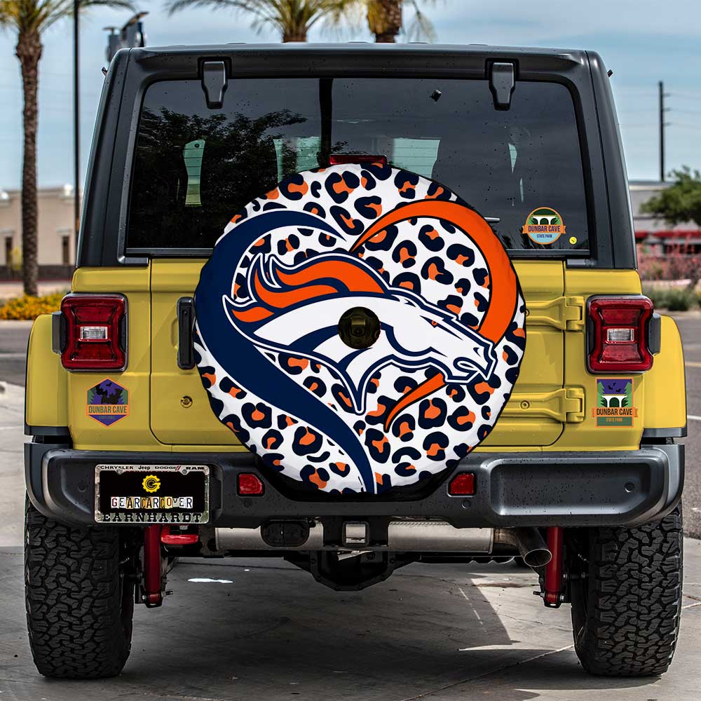 Football Heart Mixed Leopard Denver Broncos Tire Cover With Camera Hole - Gearcarcover - 2