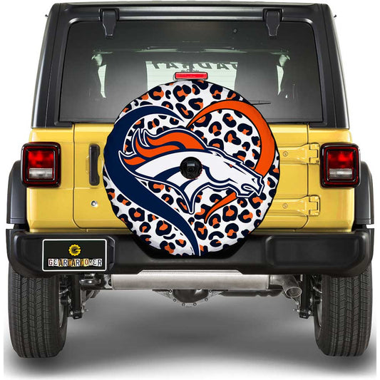 Football Heart Mixed Leopard Denver Broncos Tire Cover With Camera Hole - Gearcarcover - 1