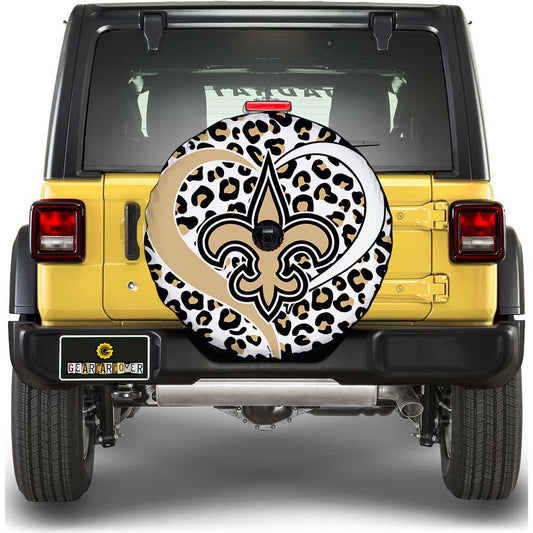 Football Heart Mixed Leopard New Orleans Saints Tire Cover With Camera Hole - Gearcarcover - 2