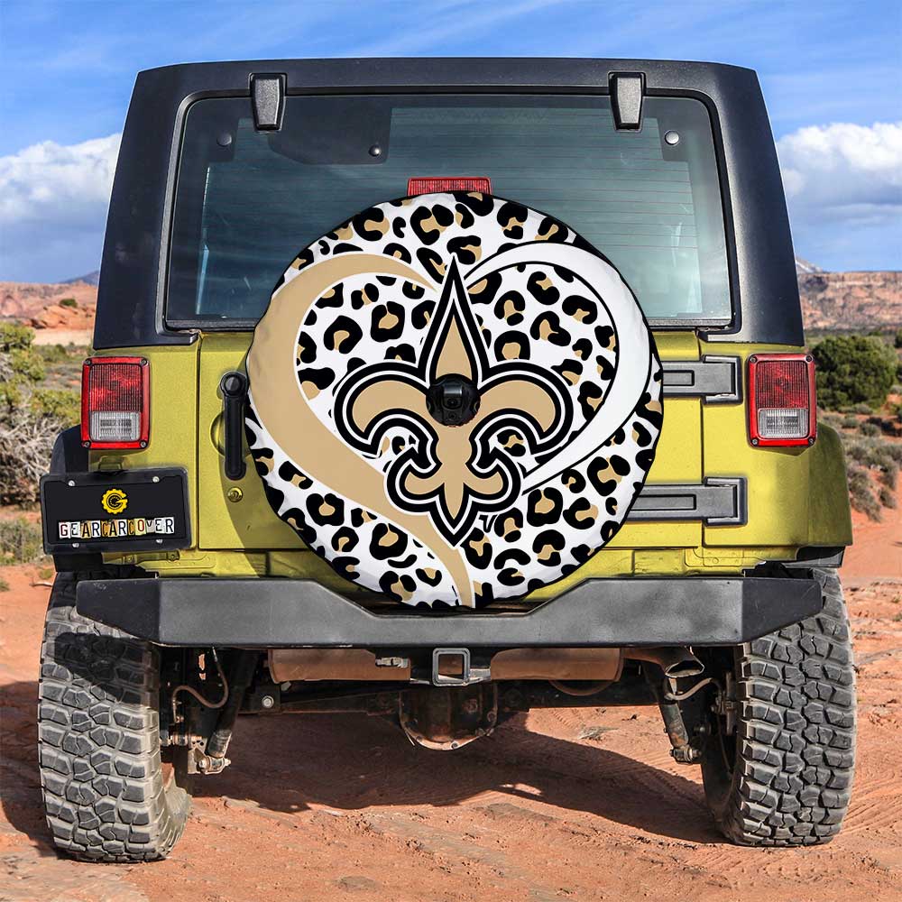 Football Heart Mixed Leopard New Orleans Saints Tire Cover With Camera Hole - Gearcarcover - 3