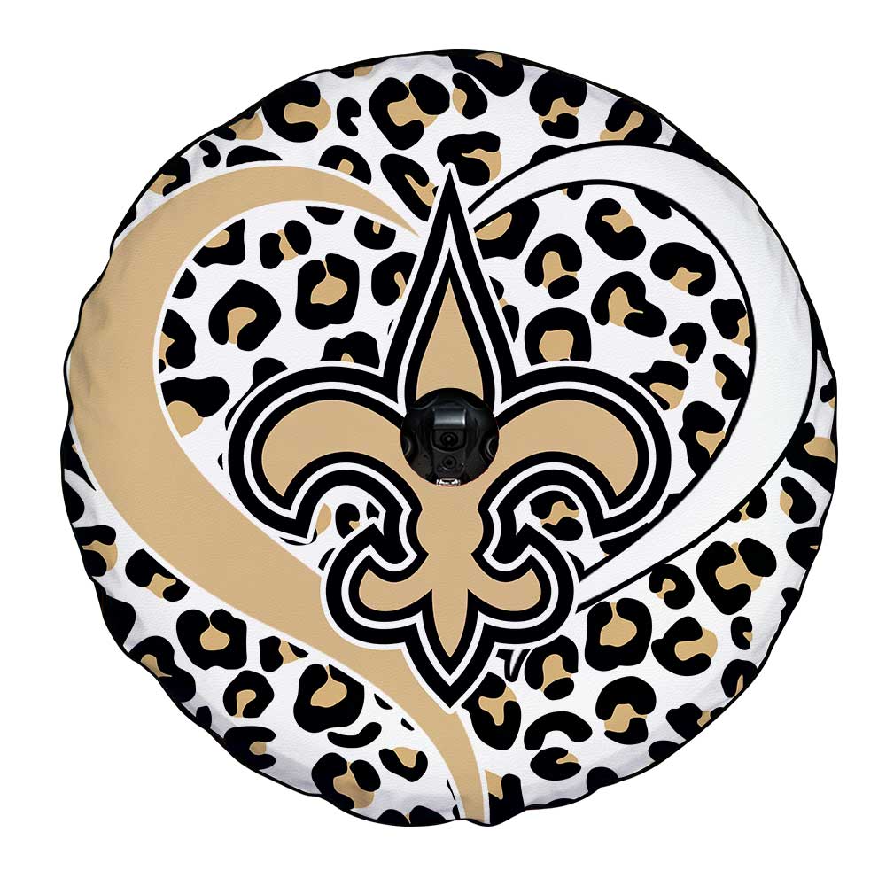 Football Heart Mixed Leopard New Orleans Saints Tire Cover With Camera Hole - Gearcarcover - 4