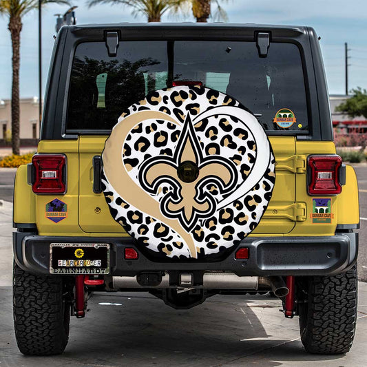 Football Heart Mixed Leopard New Orleans Saints Tire Cover With Camera Hole - Gearcarcover - 1