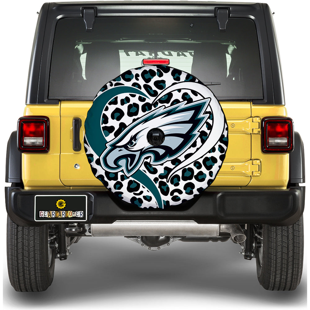 Football Heart Mixed Leopard Spare Tire Cover Philadelphia Eagles With Camera Hole - Gearcarcover - 2