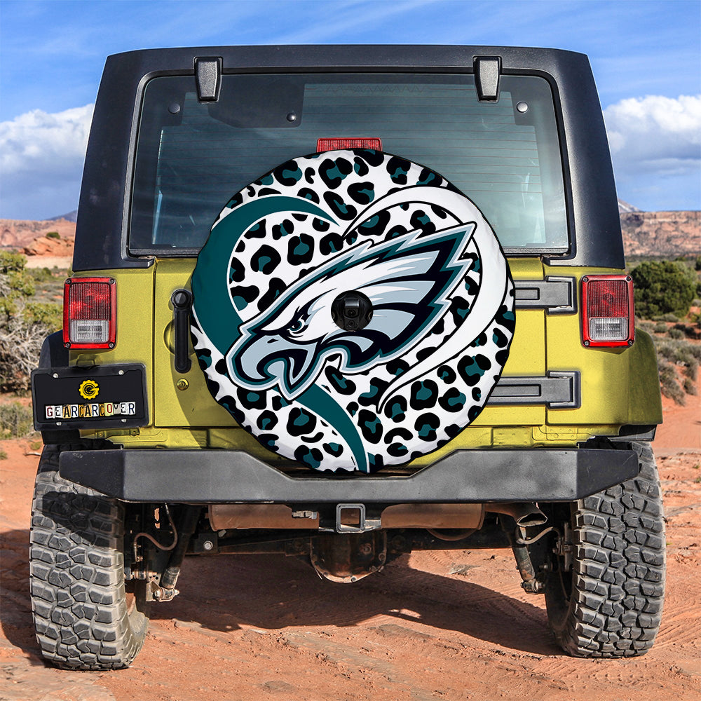 Football Heart Mixed Leopard Spare Tire Cover Philadelphia Eagles With Camera Hole - Gearcarcover - 3