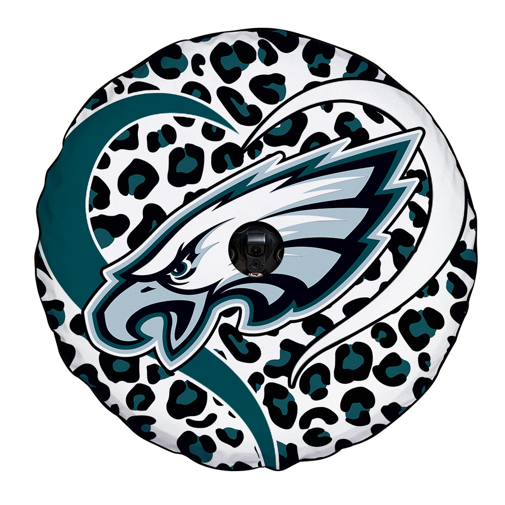 Football Heart Mixed Leopard Spare Tire Cover Philadelphia Eagles With Camera Hole - Gearcarcover - 4