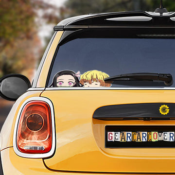 Funny Zenitsu And Nezuko Face Car Sticker Custom Car Accessories - Gearcarcover - 1