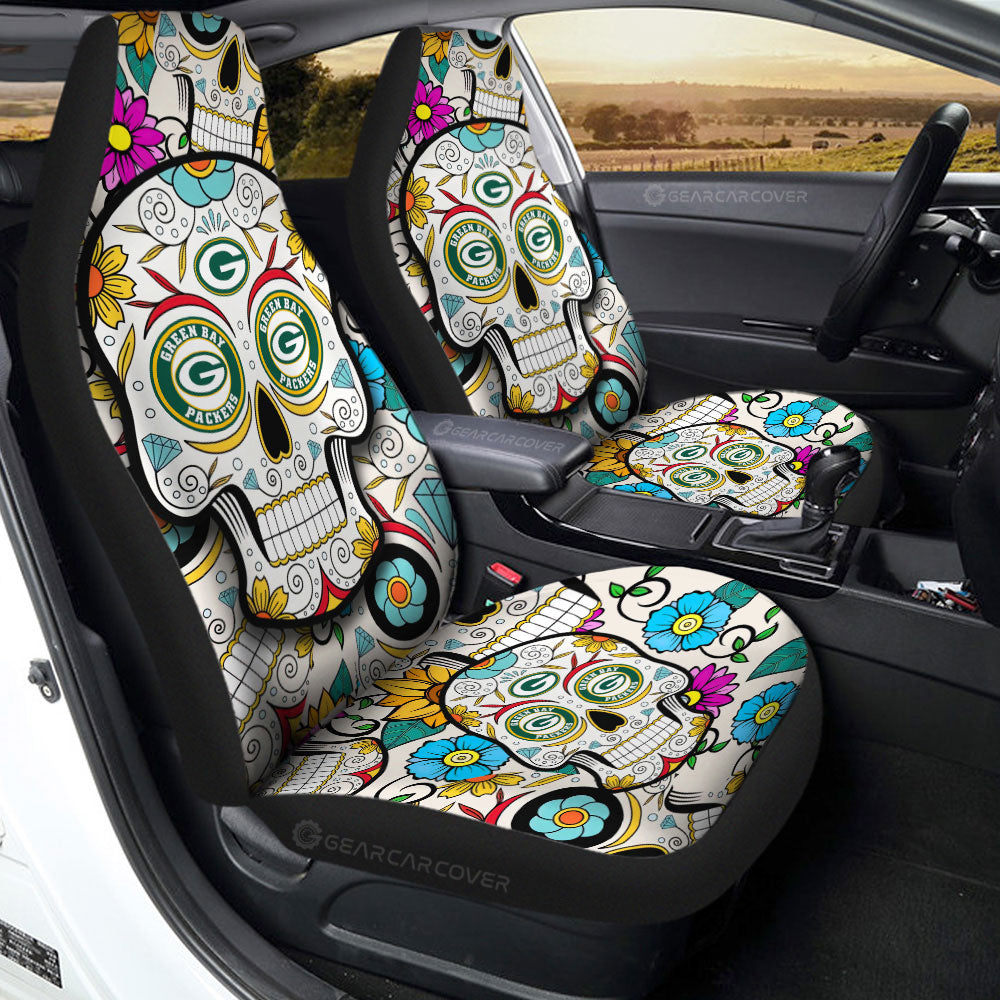 Green Bay Packers Car Seat Covers Custom Sugar Skull Car Accessories - Gearcarcover - 2