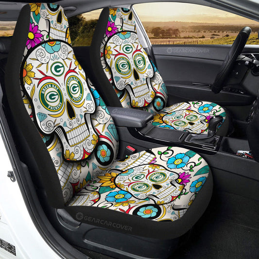 Green Bay Packers Car Seat Covers Custom Sugar Skull Car Accessories - Gearcarcover - 2