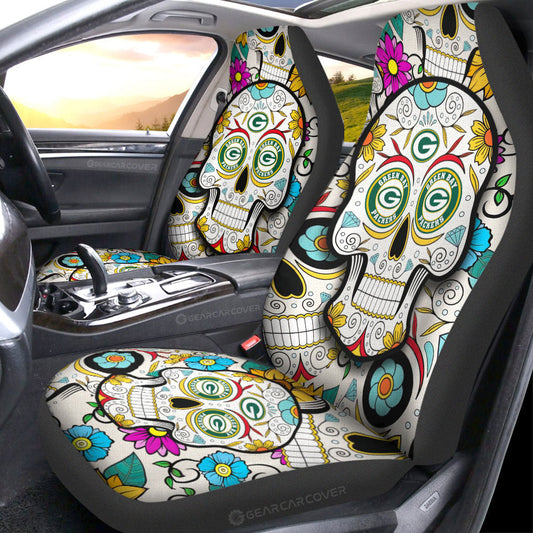 Green Bay Packers Car Seat Covers Custom Sugar Skull Car Accessories - Gearcarcover - 1