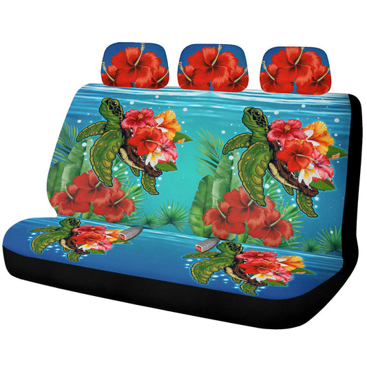 Hibiscus Plumeria Flower Turtle Car Back Seat Covers Custom Sea Animal Car Accessories - Gearcarcover - 1