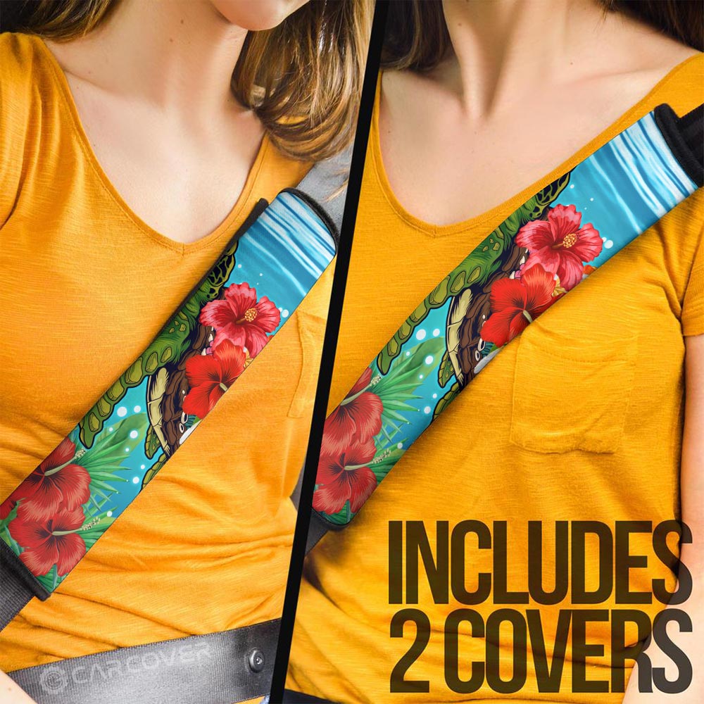 Hibiscus Plumeria Flower Turtle Seat Belt Covers Custom Sea Animal Car Accessories - Gearcarcover - 3