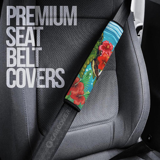 Hibiscus Plumeria Flower Turtle Seat Belt Covers Custom Sea Animal Car Accessories - Gearcarcover - 2