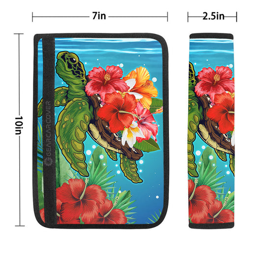 Hibiscus Plumeria Flower Turtle Seat Belt Covers Custom Sea Animal Car Accessories - Gearcarcover - 1