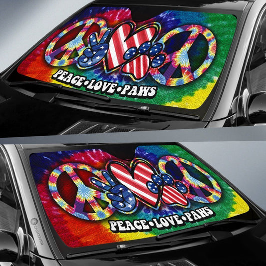 Hippie Tie Dye Car Sunshade Custom Peace Love Paw US Flag Car Accessories Great - Gearcarcover - 2