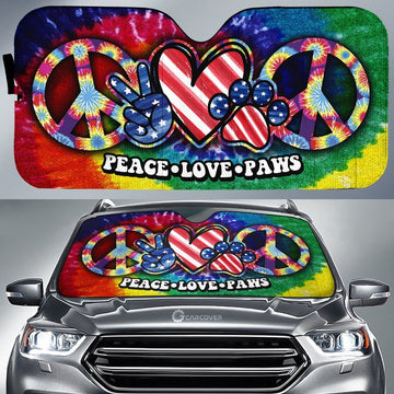Hippie Tie Dye Car Sunshade Custom Peace Love Paw US Flag Car Accessories Great - Gearcarcover - 1