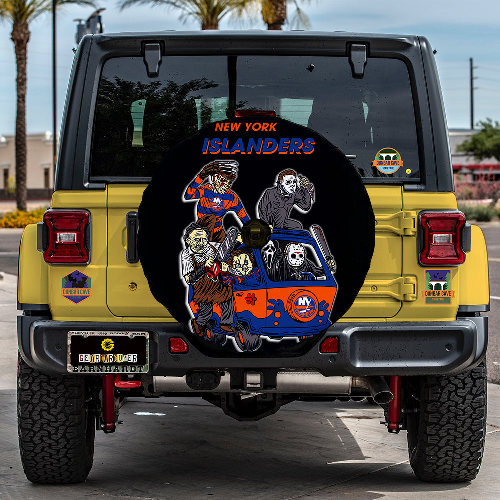 Horror Characters Sport New York Islanders Spare Tire Cover With Camera Hole - Gearcarcover - 1