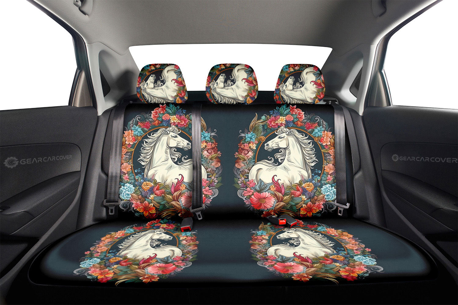 Horse Floral Car Back Seat Cover Custom Car Accessories - Gearcarcover - 2