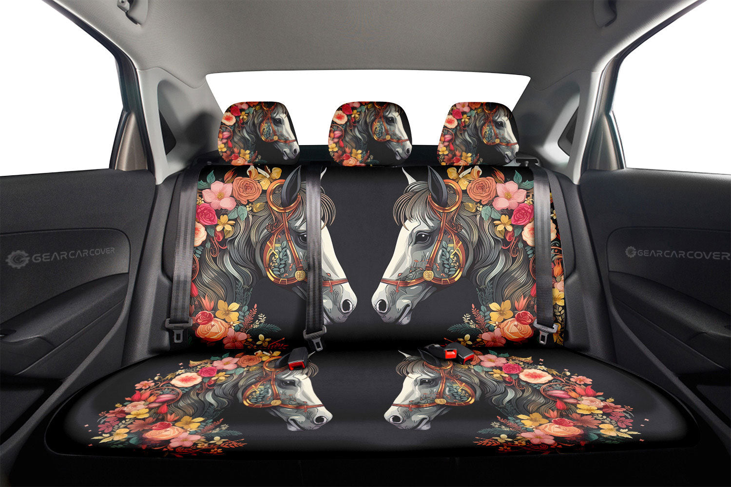 Horse Floral Car Back Seat Cover Custom Car Accessories - Gearcarcover - 2