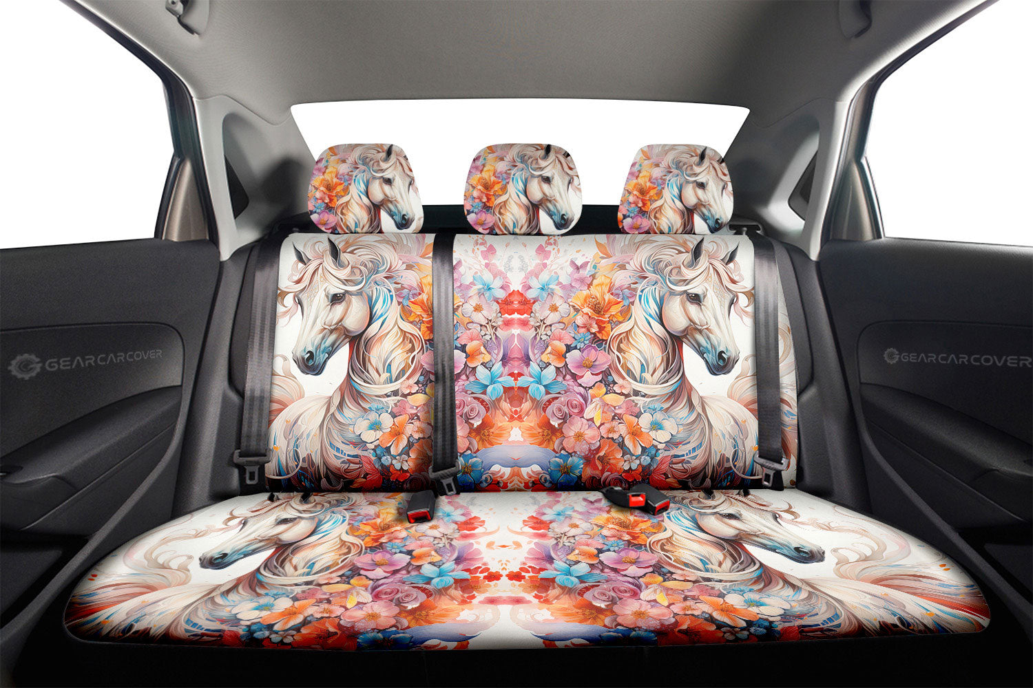 Horse Floral Car Back Seat Cover Custom Car Accessories - Gearcarcover - 2