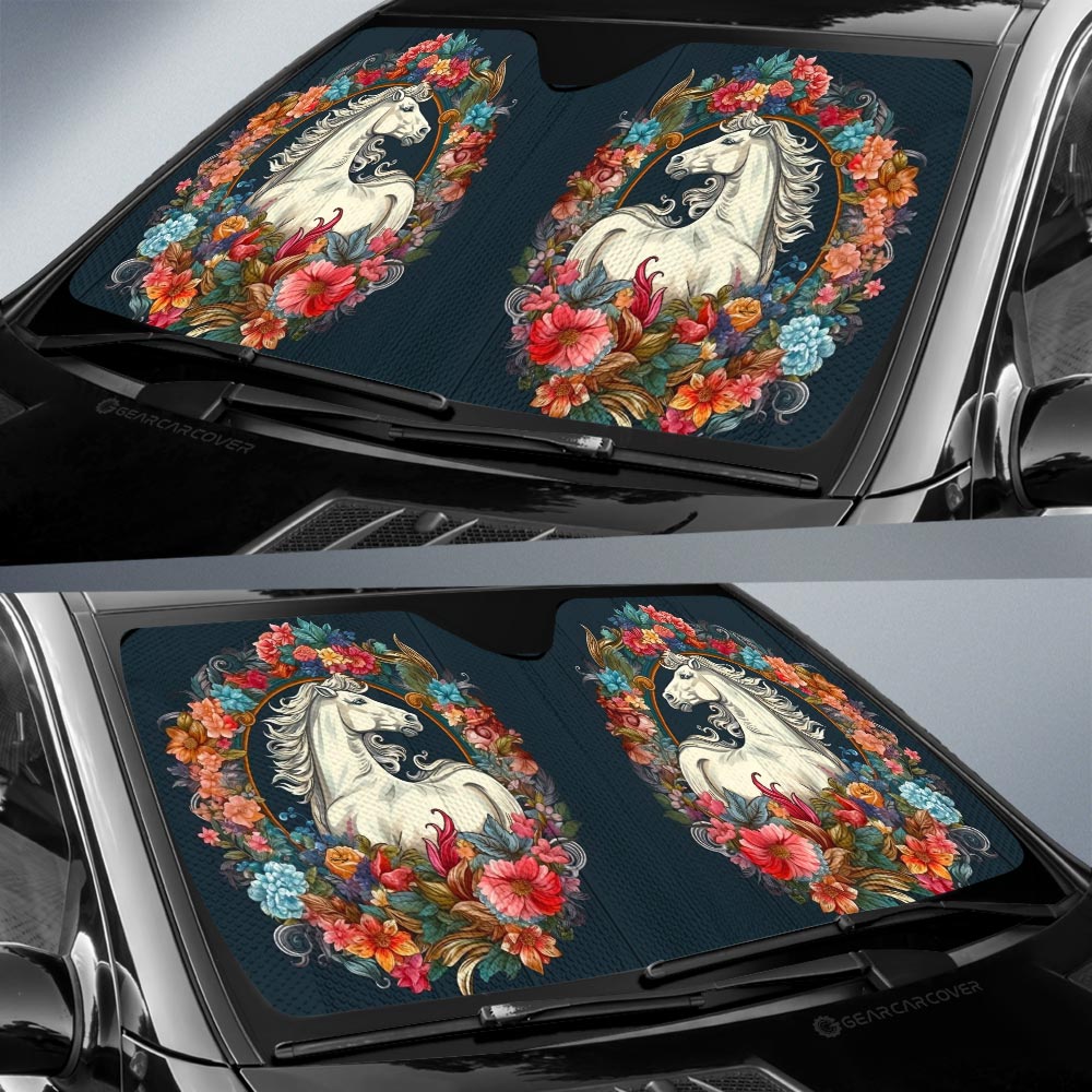 Horse Floral Car Sunshade Custom Car Accessories - Gearcarcover - 2