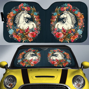 Horse Floral Car Sunshade Custom Car Accessories - Gearcarcover - 1