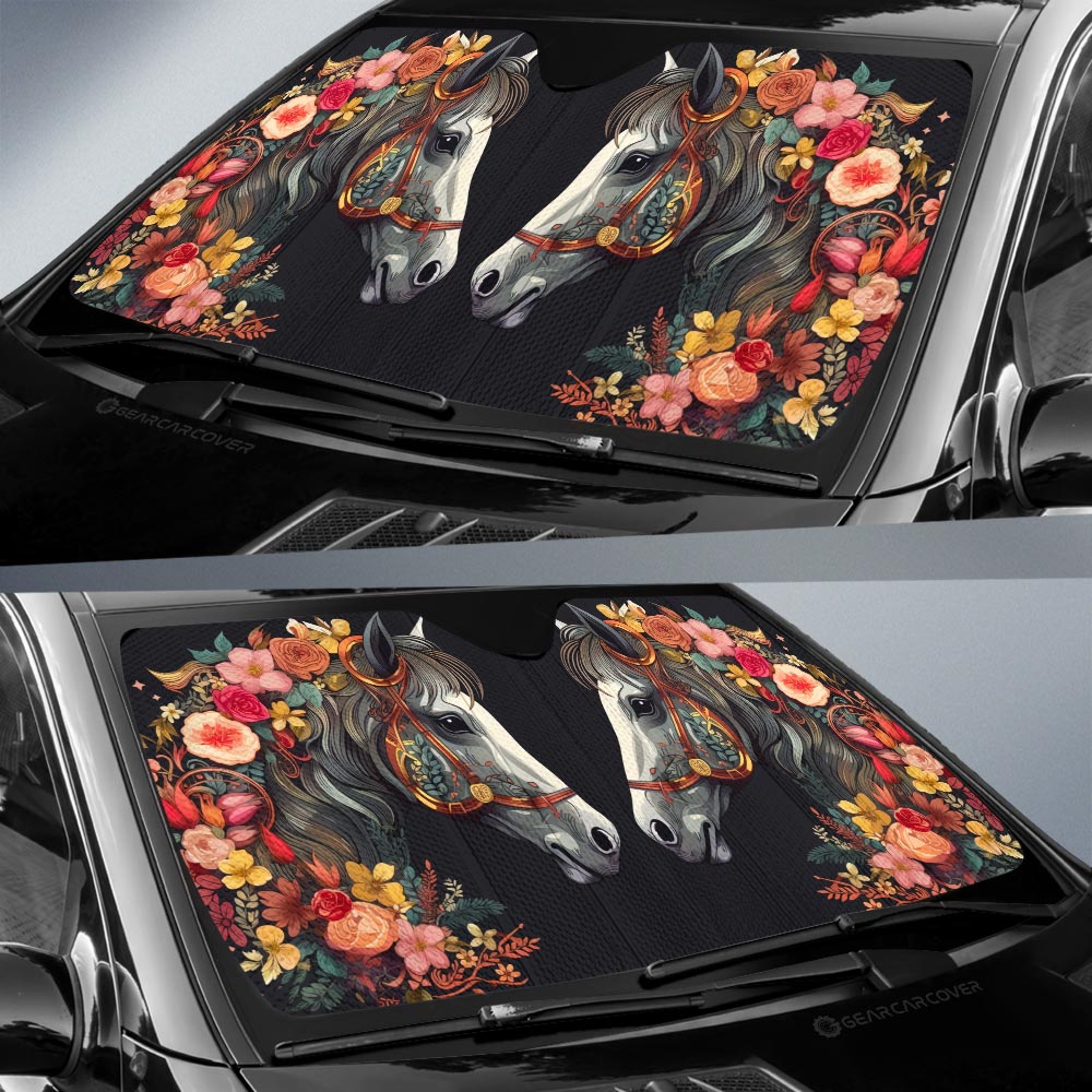 Horse Floral Car Sunshade Custom Car Accessories - Gearcarcover - 2