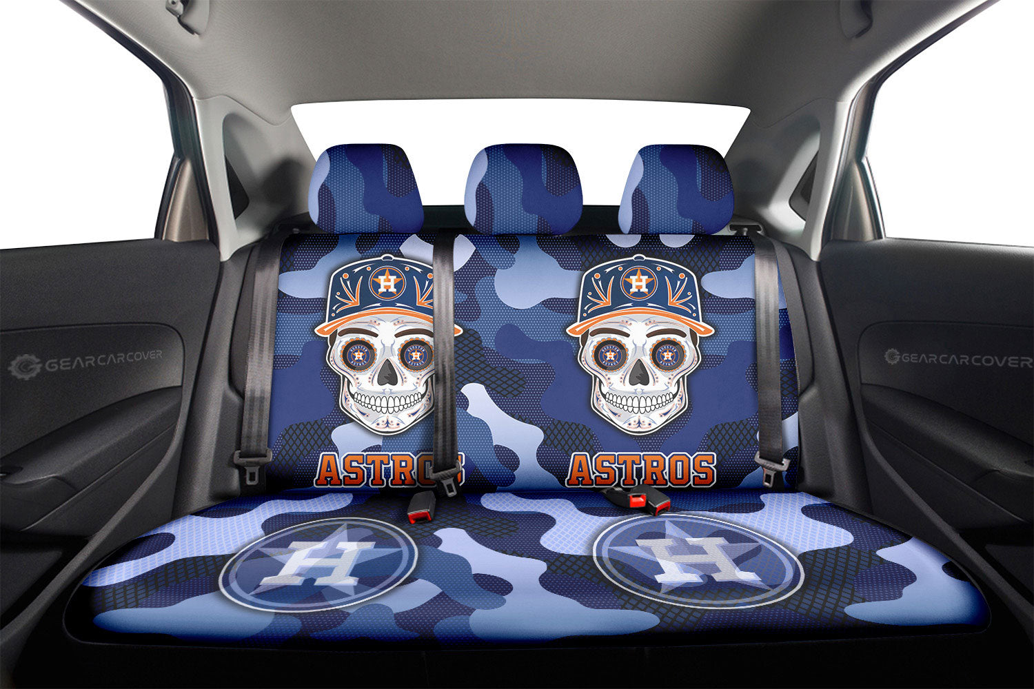 Houston Astros Car Back Seat Covers Skull Theme Collection - Gearcarcover - 2